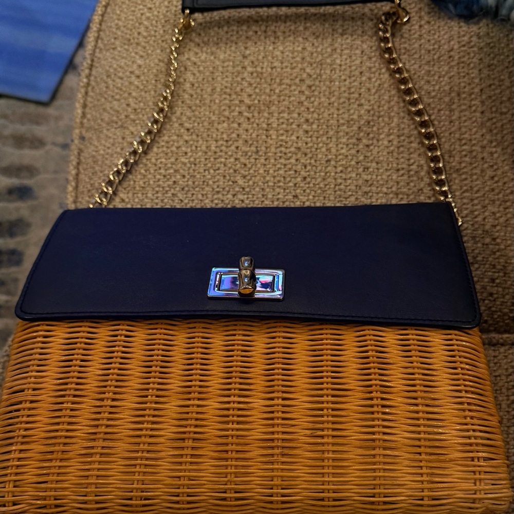 Elegant Navy and Tan Wicker Handbag Talbots for